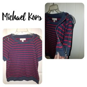 Michael Kors grey and red striped top size Medium